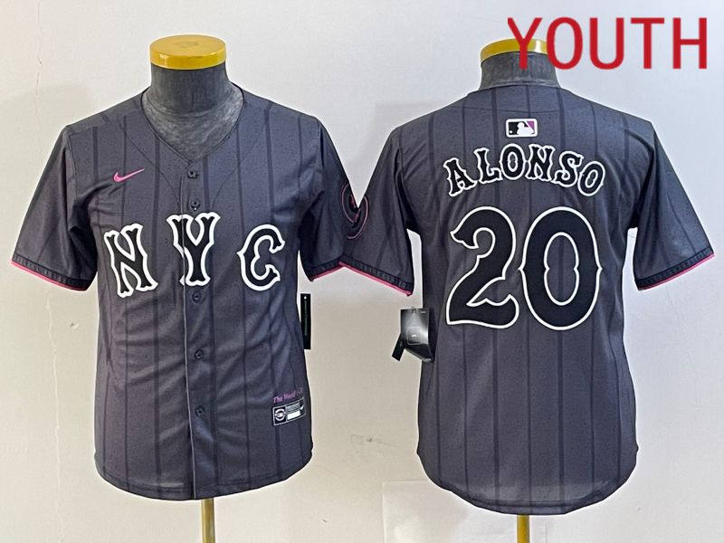 Youth New York Mets 20 Alonso Black City Edition 2024 Nike MLB Jersey style 1